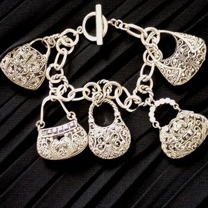 Charm Bracelet (5 Purse Charms) Silver 8"